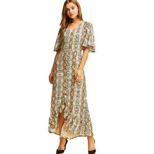 Saundra Maxi Snake Print Butterfly Sleeve Multi-Co
